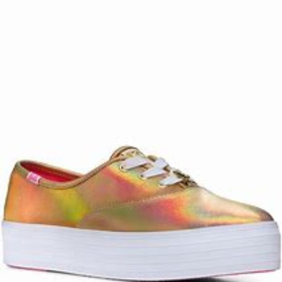 Keds x Barbie™️ $90 Point Metallic Leather Lace Up Gold Sz 9 NIB! - Picture 2 of 6